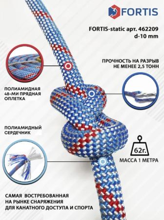  Веревка Fortis-static д.10 мм.48-ми пр. в Ставрополе  