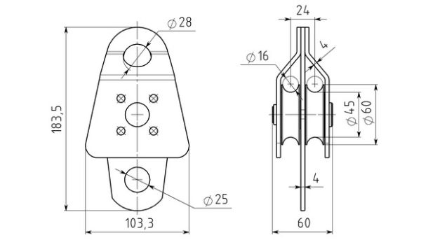  Блок-ролик Вертикаль двойной большой с подшипником в Ставрополе  