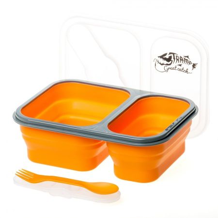 Контейнер Tramp силиконовый 2 отсека с ловилкой 900мл.TRC-090оранжевый